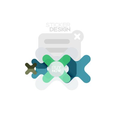 Düz tasarım çapraz şekil geometrik etiket simge, kağıt tarzı tasarım şimdi satın almak ile iş veya web sunum, app veya arayüzü düğmeleri için örnek metin