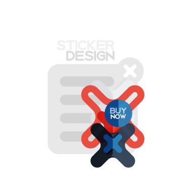 Düz tasarım çapraz şekil geometrik etiket simge, kağıt tarzı tasarım şimdi satın almak ile iş veya web sunum, app veya arayüzü düğmeleri için örnek metin
