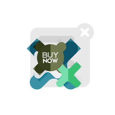 Düz tasarım çapraz şekil geometrik etiket simge, kağıt tarzı tasarım şimdi satın almak ile iş veya web sunum, app veya arayüzü düğmeleri için örnek metin