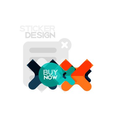Düz tasarım çapraz şekil geometrik etiket simge, kağıt tarzı tasarım şimdi satın almak ile iş veya web sunum, app veya arayüzü düğmeleri için örnek metin