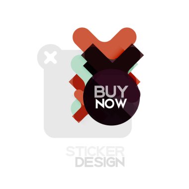 Düz tasarım çapraz şekil geometrik etiket simge, kağıt tarzı tasarım şimdi satın almak ile iş veya web sunum, app veya arayüzü düğmeleri için örnek metin