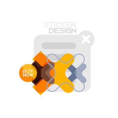 Düz tasarım çapraz şekil geometrik etiket simge, kağıt tarzı tasarım şimdi satın almak ile iş veya web sunum, app veya arayüzü düğmeleri için örnek metin