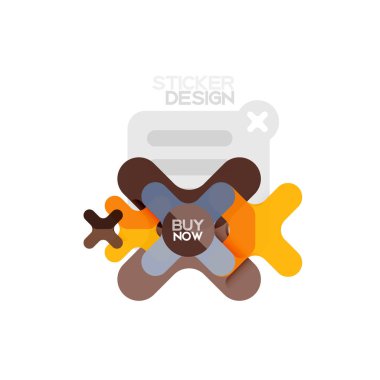 Düz tasarım çapraz şekil geometrik etiket simge, kağıt tarzı tasarım şimdi satın almak ile iş veya web sunum, app veya arayüzü düğmeleri için örnek metin