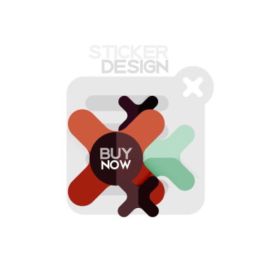 Düz tasarım çapraz şekil geometrik etiket simge, kağıt tarzı tasarım şimdi satın almak ile iş veya web sunum, app veya arayüzü düğmeleri için örnek metin