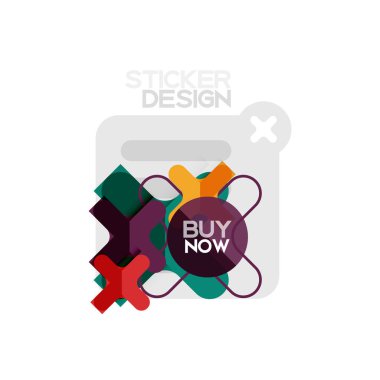 Düz tasarım çapraz şekil geometrik etiket simge, kağıt tarzı tasarım şimdi satın almak ile iş veya web sunum, app veya arayüzü düğmeleri için örnek metin
