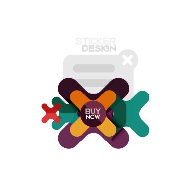 Düz tasarım çapraz şekil geometrik etiket simge, kağıt tarzı tasarım şimdi satın almak ile iş veya web sunum, app veya arayüzü düğmeleri için örnek metin