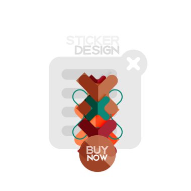 Düz tasarım çapraz şekil geometrik etiket simge, kağıt tarzı tasarım şimdi satın almak ile iş veya web sunum, app veya arayüzü düğmeleri için örnek metin