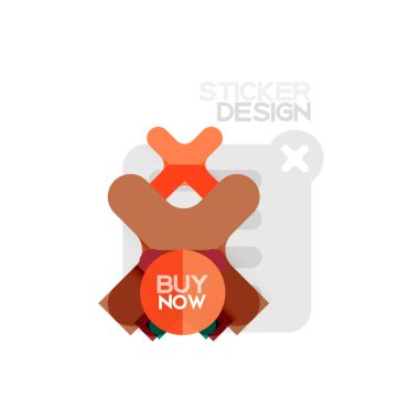 Düz tasarım çapraz şekil geometrik etiket simge, kağıt tarzı tasarım şimdi satın almak ile iş veya web sunum, app veya arayüzü düğmeleri için örnek metin