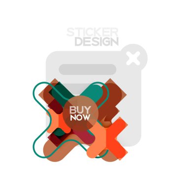 Düz tasarım çapraz şekil geometrik etiket simge, kağıt tarzı tasarım şimdi satın almak ile iş veya web sunum, app veya arayüzü düğmeleri için örnek metin
