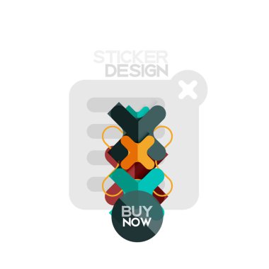 Düz tasarım çapraz şekil geometrik etiket simge, kağıt tarzı tasarım şimdi satın almak ile iş veya web sunum, app veya arayüzü düğmeleri için örnek metin