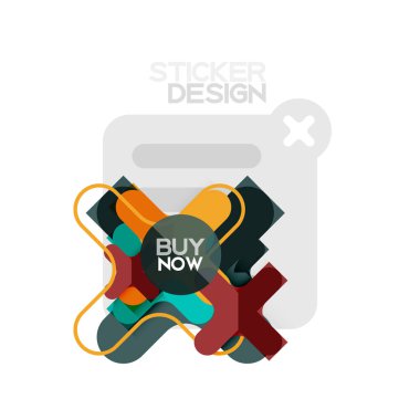 Düz tasarım çapraz şekil geometrik etiket simge, kağıt tarzı tasarım şimdi satın almak ile iş veya web sunum, app veya arayüzü düğmeleri için örnek metin
