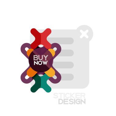 Düz tasarım çapraz şekil geometrik etiket simge, kağıt tarzı tasarım şimdi satın almak ile iş veya web sunum, app veya arayüzü düğmeleri için örnek metin