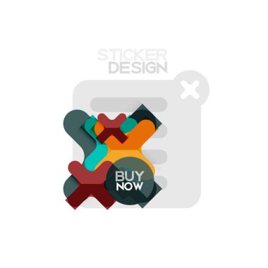Düz tasarım çapraz şekil geometrik etiket simge, kağıt tarzı tasarım şimdi satın almak ile iş veya web sunum, app veya arayüzü düğmeleri için örnek metin