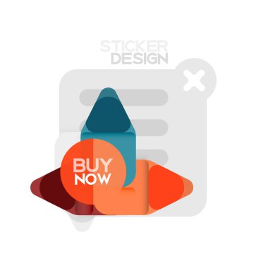 Düz tasarım üçgen ok şekli geometrik etiket simgesi, kağıt tarzı tasarım ile satın iş veya web sunumu, app veya arayüzü düğmeleri, internet web sitesi için örnek metin depolamak şimdi afiş