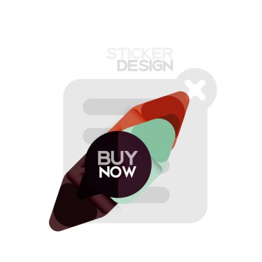 Düz tasarım üçgen ok şekli geometrik etiket simgesi, kağıt tarzı tasarım ile satın iş veya web sunumu, app veya arayüzü düğmeleri, internet web sitesi için örnek metin depolamak şimdi afiş