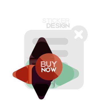 Düz tasarım üçgen ok şekli geometrik etiket simgesi, kağıt tarzı tasarım ile satın iş veya web sunumu, app veya arayüzü düğmeleri, internet web sitesi için örnek metin depolamak şimdi afiş