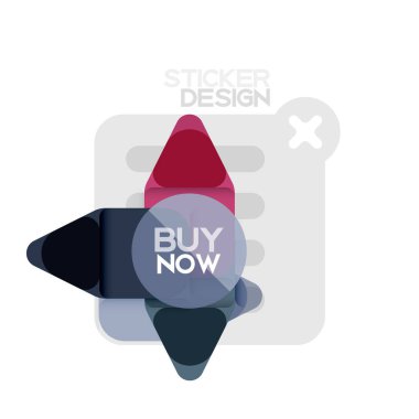 Düz tasarım üçgen ok şekli geometrik etiket simgesi, kağıt tarzı tasarım ile satın iş veya web sunumu, app veya arayüzü düğmeleri, internet web sitesi için örnek metin depolamak şimdi afiş