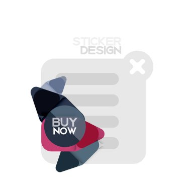 Düz tasarım üçgen ok şekli geometrik etiket simgesi, kağıt tarzı tasarım ile satın iş veya web sunumu, app veya arayüzü düğmeleri, internet web sitesi için örnek metin depolamak şimdi afiş