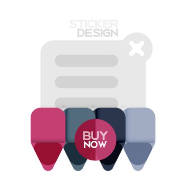 Düz tasarım üçgen ok şekli geometrik etiket simgesi, kağıt tarzı tasarım ile satın iş veya web sunumu, app veya arayüzü düğmeleri, internet web sitesi için örnek metin depolamak şimdi afiş