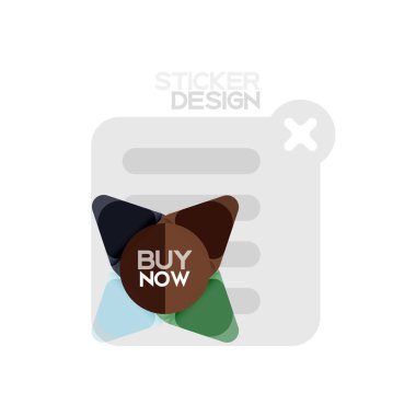 Düz tasarım üçgen ok şekli geometrik etiket simgesi, kağıt tarzı tasarım ile satın iş veya web sunumu, app veya arayüzü düğmeleri, internet web sitesi için örnek metin depolamak şimdi afiş