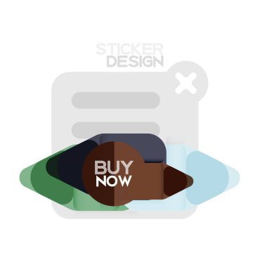 Düz tasarım üçgen ok şekli geometrik etiket simgesi, kağıt tarzı tasarım ile satın iş veya web sunumu, app veya arayüzü düğmeleri, internet web sitesi için örnek metin depolamak şimdi afiş