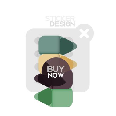 Düz tasarım üçgen ok şekli geometrik etiket simgesi, kağıt tarzı tasarım ile satın iş veya web sunumu, app veya arayüzü düğmeleri, internet web sitesi için örnek metin depolamak şimdi afiş