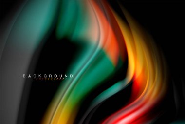 Sıvı sıvı parlak renkler tasarım, renkli mermer veya plastik dalgalı doku arka plan, siyah, iş veya teknoloji sunu veya web broşür için parlak renkli öğeleri kapak tasarımı