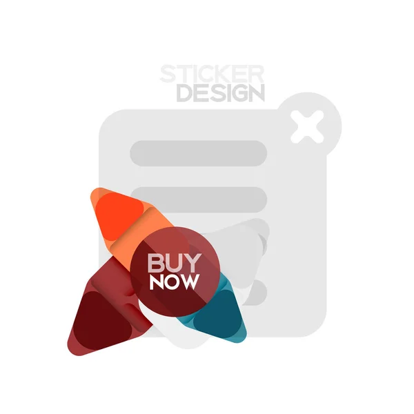 Ícone de etiqueta geométrica de forma de seta triangular de design plano, design de estilo de papel com comprar agora texto de amostra, para apresentação de negócios ou web, botões de aplicativo ou interface, banners de loja de sites da internet —  Vetores de Stock