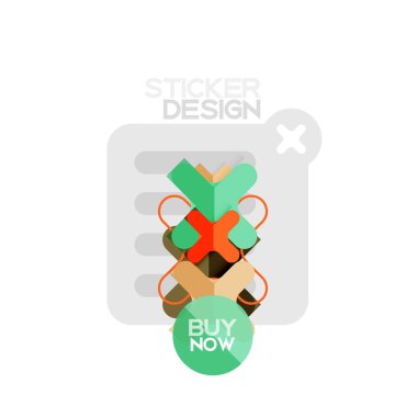 Düz tasarım çapraz şekil geometrik etiket simge, kağıt tarzı tasarım şimdi satın almak ile iş veya web sunumu, app veya arayüzü düğmeleri, internet web sitesi mağaza afiş ve etiketleri için örnek metin