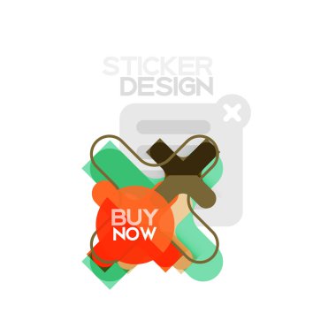 Düz tasarım çapraz şekil geometrik etiket simge, kağıt tarzı tasarım şimdi satın almak ile iş veya web sunum, app veya arayüzü düğmeleri için örnek metin