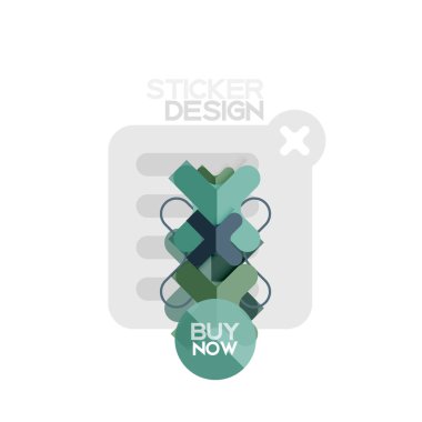 Düz tasarım çapraz şekil geometrik etiket simge, kağıt tarzı tasarım şimdi satın almak ile iş veya web sunum, app veya arayüzü düğmeleri için örnek metin