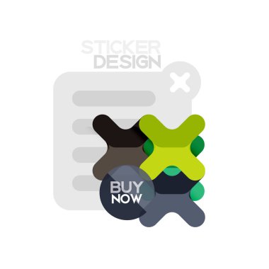 Düz tasarım çapraz şekil geometrik etiket simge, kağıt tarzı tasarım şimdi satın almak ile iş veya web sunum, app veya arayüzü düğmeleri için örnek metin