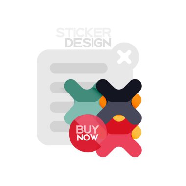 Düz tasarım çapraz şekil geometrik etiket simge, kağıt tarzı tasarım şimdi satın almak ile iş veya web sunum, app veya arayüzü düğmeleri için örnek metin