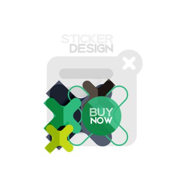 Düz tasarım çapraz şekil geometrik etiket simge, kağıt tarzı tasarım şimdi satın almak ile iş veya web sunum, app veya arayüzü düğmeleri için örnek metin
