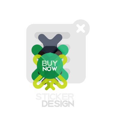 Düz tasarım çapraz şekil geometrik etiket simge, kağıt tarzı tasarım şimdi satın almak ile iş veya web sunum, app veya arayüzü düğmeleri için örnek metin