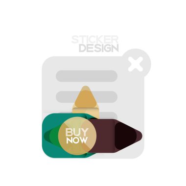 Düz tasarım üçgen ok şekli geometrik etiket simgesi, kağıt tarzı tasarım ile satın iş veya web sunumu, app veya arayüzü düğmeleri, internet web sitesi için örnek metin depolamak şimdi afiş