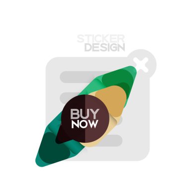 Düz tasarım üçgen ok şekli geometrik etiket simgesi, kağıt tarzı tasarım ile satın iş veya web sunumu, app veya arayüzü düğmeleri, internet web sitesi için örnek metin depolamak şimdi afiş