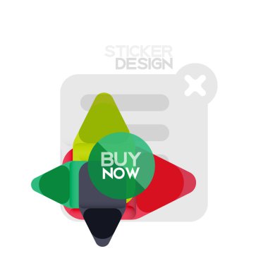 Düz tasarım üçgen ok şekli geometrik etiket simgesi, kağıt tarzı tasarım ile satın iş veya web sunumu, app veya arayüzü düğmeleri, internet web sitesi için örnek metin depolamak şimdi afiş