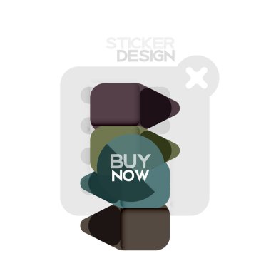 Düz tasarım üçgen ok şekli geometrik etiket simgesi, kağıt tarzı tasarım ile satın iş veya web sunumu, app veya arayüzü düğmeleri, internet web sitesi için örnek metin depolamak şimdi afiş