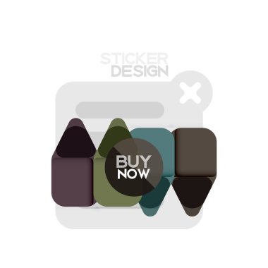 Düz tasarım üçgen ok şekli geometrik etiket simgesi, kağıt tarzı tasarım ile satın iş veya web sunumu, app veya arayüzü düğmeleri, internet web sitesi için örnek metin depolamak şimdi afiş