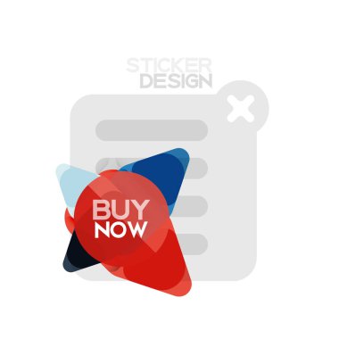 Düz tasarım üçgen ok şekli geometrik etiket simgesi, kağıt tarzı tasarım ile satın iş veya web sunumu, app veya arayüzü düğmeleri, internet web sitesi için örnek metin depolamak şimdi afiş