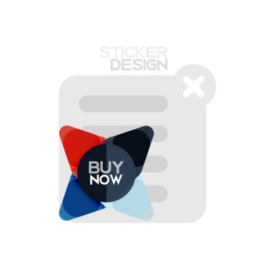 Düz tasarım üçgen ok şekli geometrik etiket simgesi, kağıt tarzı tasarım ile satın iş veya web sunumu, app veya arayüzü düğmeleri, internet web sitesi için örnek metin depolamak şimdi afiş