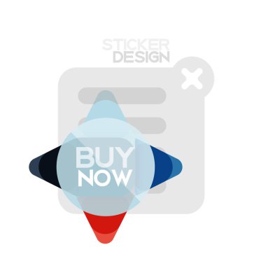 Düz tasarım üçgen ok şekli geometrik etiket simgesi, kağıt tarzı tasarım ile satın iş veya web sunumu, app veya arayüzü düğmeleri, internet web sitesi için örnek metin depolamak şimdi afiş