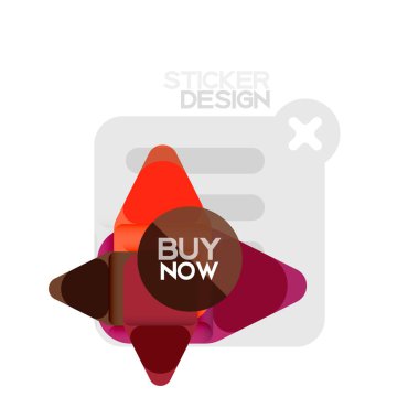 Düz tasarım üçgen ok şekli geometrik etiket simgesi, kağıt tarzı tasarım ile satın iş veya web sunumu, app veya arayüzü düğmeleri, internet web sitesi için örnek metin depolamak şimdi afiş