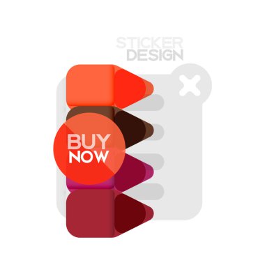 Düz tasarım üçgen ok şekli geometrik etiket simgesi, kağıt tarzı tasarım ile satın iş veya web sunumu, app veya arayüzü düğmeleri, internet web sitesi için örnek metin depolamak şimdi afiş