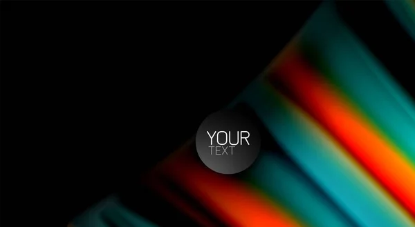 Líneas de onda abstractas fluidas rayas de color de estilo arco iris sobre fondo negro. Ilustración artística para presentación, fondo de pantalla de aplicaciones, banner o póster — Archivo Imágenes Vectoriales