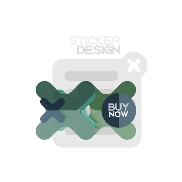 Düz tasarım çapraz şekil geometrik etiket simge, kağıt tarzı tasarım şimdi satın almak ile iş veya web sunum, app veya arayüzü düğmeleri için örnek metin — Stok Vektör