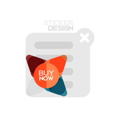 Düz tasarım üçgen ok şekli geometrik etiket simgesi, kağıt tarzı tasarım ile satın iş veya web sunumu, app veya arayüzü düğmeleri, internet web sitesi için örnek metin depolamak şimdi afiş