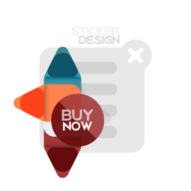 Düz tasarım üçgen ok şekli geometrik etiket simgesi, kağıt tarzı tasarım ile satın iş veya web sunumu, app veya arayüzü düğmeleri, internet web sitesi için örnek metin depolamak şimdi afiş