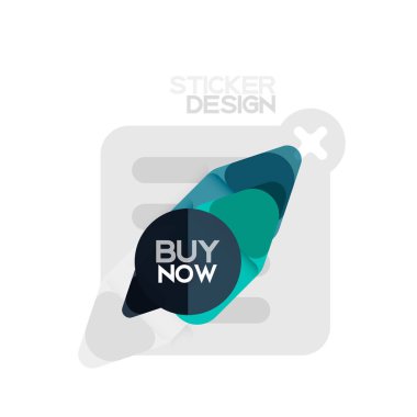 Düz tasarım üçgen ok şekli geometrik etiket simgesi, kağıt tarzı tasarım ile satın iş veya web sunumu, app veya arayüzü düğmeleri, internet web sitesi için örnek metin depolamak şimdi afiş